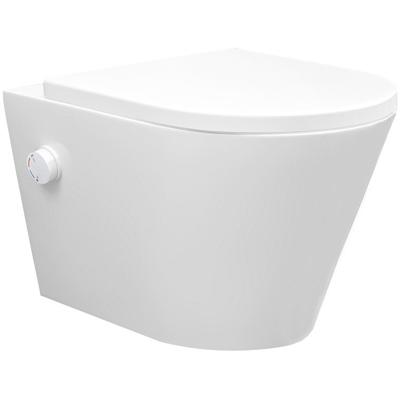 Wandcloset Wiesbaden Vesta | 52 cm | Rimless | Bidet functie-warm en koud water | Incl.Toiletzitting | Keramiek | Mat wit