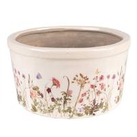 Clayre & Eef Bloempot Ø 19x10 cm Roze Beige Keramiek Bloemen Bloempot