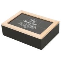 Theedoos - zwart/bruin - 6 vakken - 24 x 16 x 7 cm - hout - theekist