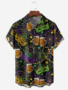 Mardi Gras Chest Pocket Short Sleeve Casual Shirt