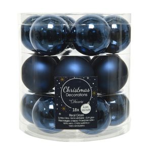 18x stuks kleine glazen kerstballen donkerblauw (night blue) 4 cm mat/glans   -