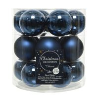 18x stuks kleine glazen kerstballen donkerblauw (night blue) 4 cm mat/glans   - - thumbnail