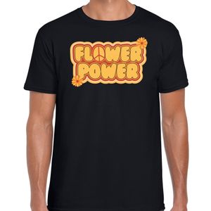 Hippie t-shirt voor heren - flower power - vintage - zwart - jaren 60 themafeest