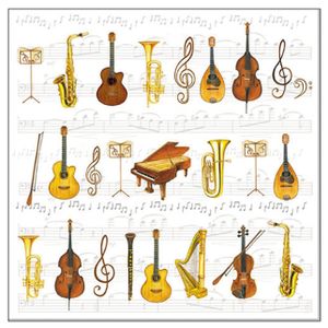 40x Tafel diner/lunch servetten 33 x 33 cm muziek instrumenten print