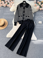 Loose Striped Casual Regular Sleeve Two-Piece Set - thumbnail