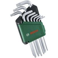 Bosch 9-delige Torx-sleutelset (S2 Steel Multi-Keys TX8-TX40 lange zijde roestvrij oppervlak, opbergstang)