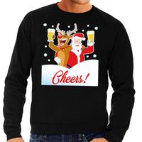 Foute kersttrui cheers met dronken kerstman zwart heren - thumbnail