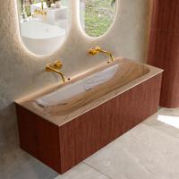 Badmeubel Mondiaz Kurve-Dlux | 120 cm | Meubelkleur Ruby | Wastafelkleur Arena | Solid surface | Wasbak midden spoelbak | Zonder kraangat(en)