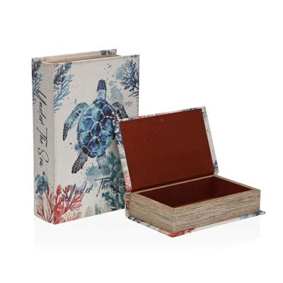 Decoratieve Doos Versa Canvas Hout MDF Boek Schildpad