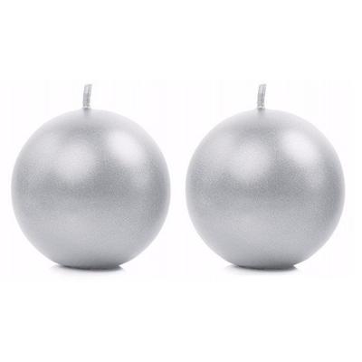 Bolvormige kaarsen - 2x - zilver - Dia 8 cm - 20 branduren - Sfeerkaarsen