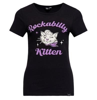 Queen Kerosin Rockabilly Kitten T-Shirt Black-XS