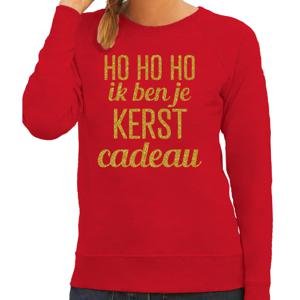 Foute kersttrui/sweater voor dames - Hohoho kerst cadeau - rood - glitter goud