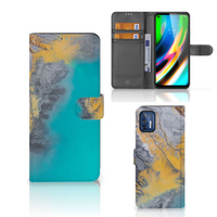 Motorola Moto G9 Plus Bookcase Marble Blue Gold - thumbnail