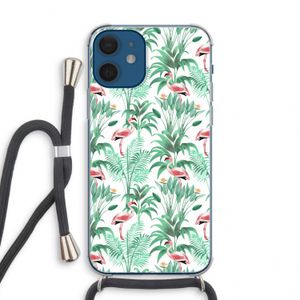 Flamingo bladeren: iPhone 12 mini Transparant Hoesje met koord