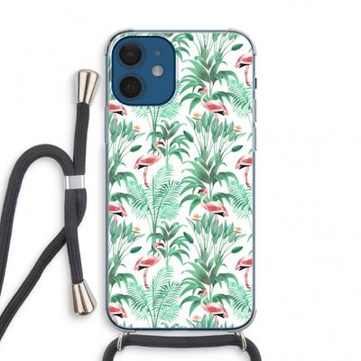 Flamingo bladeren: iPhone 12 mini Transparant Hoesje met koord