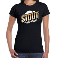 Stout fun tekst t-shirt voor dames zwart in 3D effect - thumbnail