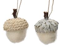 Eikel wol d12h18 cm winterwit a2 - Decoris
