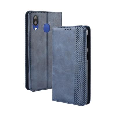 Magnetische Buckle retro textuur horizontale Flip lederen case voor Galaxy M20 met houder & kaartsleuven & portemonnee (blauw)