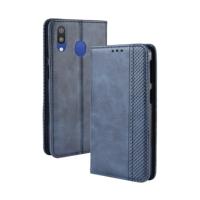 Magnetische Buckle retro textuur horizontale Flip lederen case voor Galaxy M20 met houder & kaartsleuven & portemonnee (blauw)