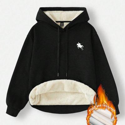 Bon&Bon Women's Loose Casual Gray Hoodie | Warm Long Sleeve Pullover Black-11 / XS