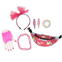 Foute 80s/90s party verkleed set compleet - dames - roze - jaren 80/90 verkleed accessoires