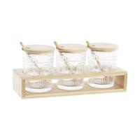 Suikerpot DKD Home Decor Transparant Natuurlijk Bamboe Aluminium Kristal Borosilicaatglas 300 ml 28 x 10 x 13,5 cm - thumbnail