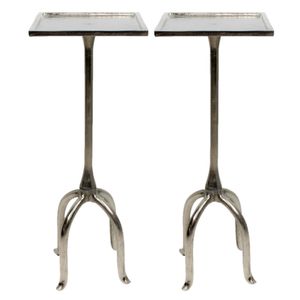 Set van 2x stuks plantenstandaards vierkant aluminium zilver 26 x 65 cm