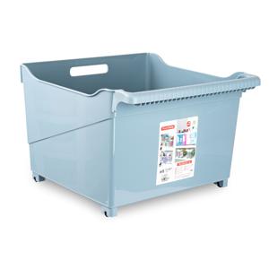 Opslag/opberg trolley container - ijsblauw - op wieltjes - L39 x B38 x H26 cm - kunststof