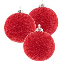 3x Rode Cotton Balls kerstballen 6,5 cm kerstboomversiering