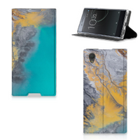 Sony Xperia L1 Standcase Marble Blue Gold - thumbnail