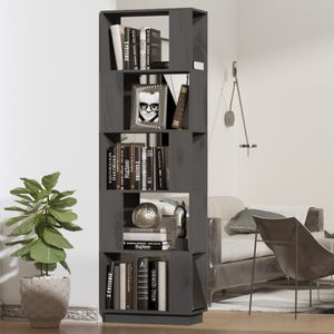 Boekenkast/kamerscherm 51x25x163,5 cm massief grenenhout grijs