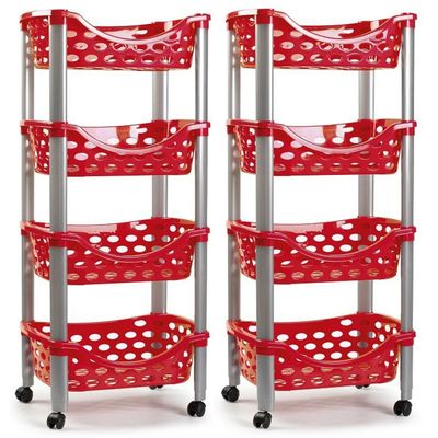 Set van 2x keukentrolley/roltafel 4 laags kunststof rood 40 x 88 cm