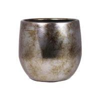 Plantenpot/bloempot keramiek glans goud antieklook patroon - D16/H14 cm - thumbnail