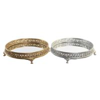 Snackdienblad DKD Home Decor 38,5 x 38,5 x 8 cm Spiegel Zilverkleurig Gouden Hars Neoklassiek (2 Stuks)