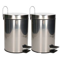 Pedaalemmer/prullenbak/vuilnisbak - 2x - 3 liter - zilver - RVS - 17 x 25 cm - thumbnail