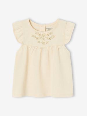 Geborduurde baby-T-shirt vanille
