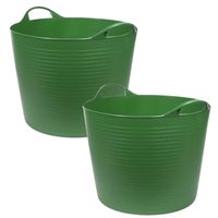 2x stuks flexibele kuip emmers/wasmanden rond groen 45 liter - Wasmanden - thumbnail