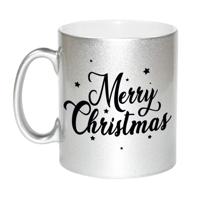 Kerst thema Koffiemok - Merry Christmas - 300 ml - zilver - keramiek - kerstcadeau - kerstmis