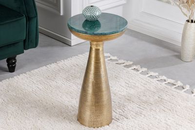 Handgemaakte bijzettafel ELEMENTS 55cm goudgroen marmer rond - 42731