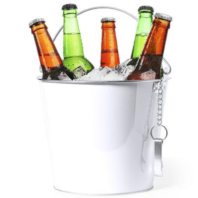 IJsemmer/bierkoeler - 6L - metaal - wit - met flesopener - wijnkoeler - drankkoeler