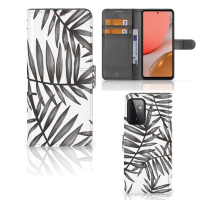 Samsung Galaxy A72 Hoesje Leaves Grey | Portemonnee hoesje Samsung Galaxy A72 Hoesje Leaves Grey | Portemonnee hoesje