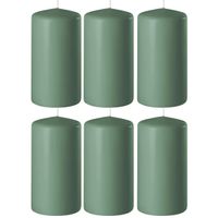 6x Groene cilinderkaarsen/stompkaarsen 6 x 10 cm 36 branduren