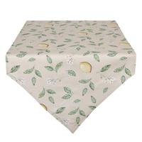 Clayre & Eef Tafelloper 50x160 cm Beige Groen Katoen Citroen