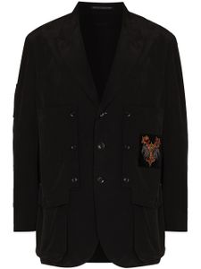 Yohji Yamamoto blazer en soie à patch logo - Noir