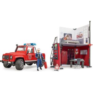 bruder bworld Brandweerkazerne met Land Rover Defender modelvoertuig 62701