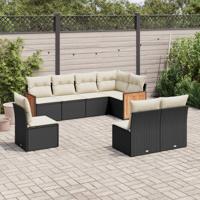 8-delige Loungeset met kussens poly rattan zwart