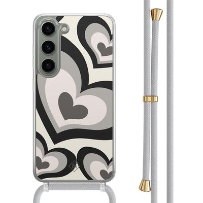 Samsung Galaxy S23 hoesje met grijs koord - Hart swirl zwart Samsung Galaxy S23 hoesje met grijs koord - Hart swirl zwart