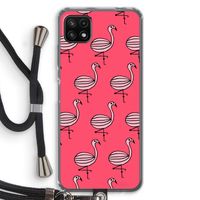 Flamingo: Samsung Galaxy A22 5G Transparant Hoesje met koord