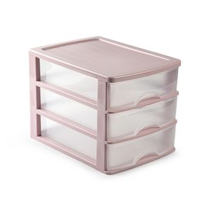 Ladeblok/bureau organizer met 3 lades roze/transparant L 35,5 x B 27 x H 26 cm