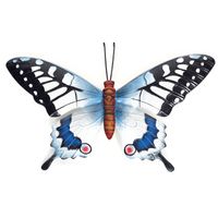 Zwart/blauwe metalen tuindecoratie vlinder 37 cm - Tuinbeelden - thumbnail